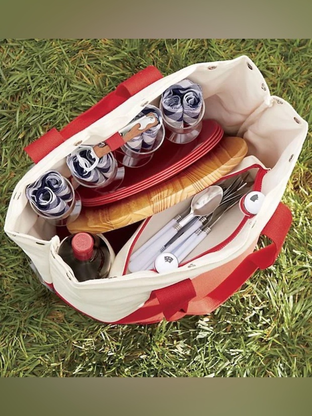 Crate and barrel picnic Stylish Red and Cream Tote Bag